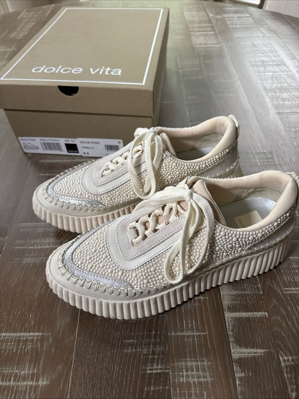 Dolce Vita Women’s Cream Pearl Embellished Platform Sneakers 9.5